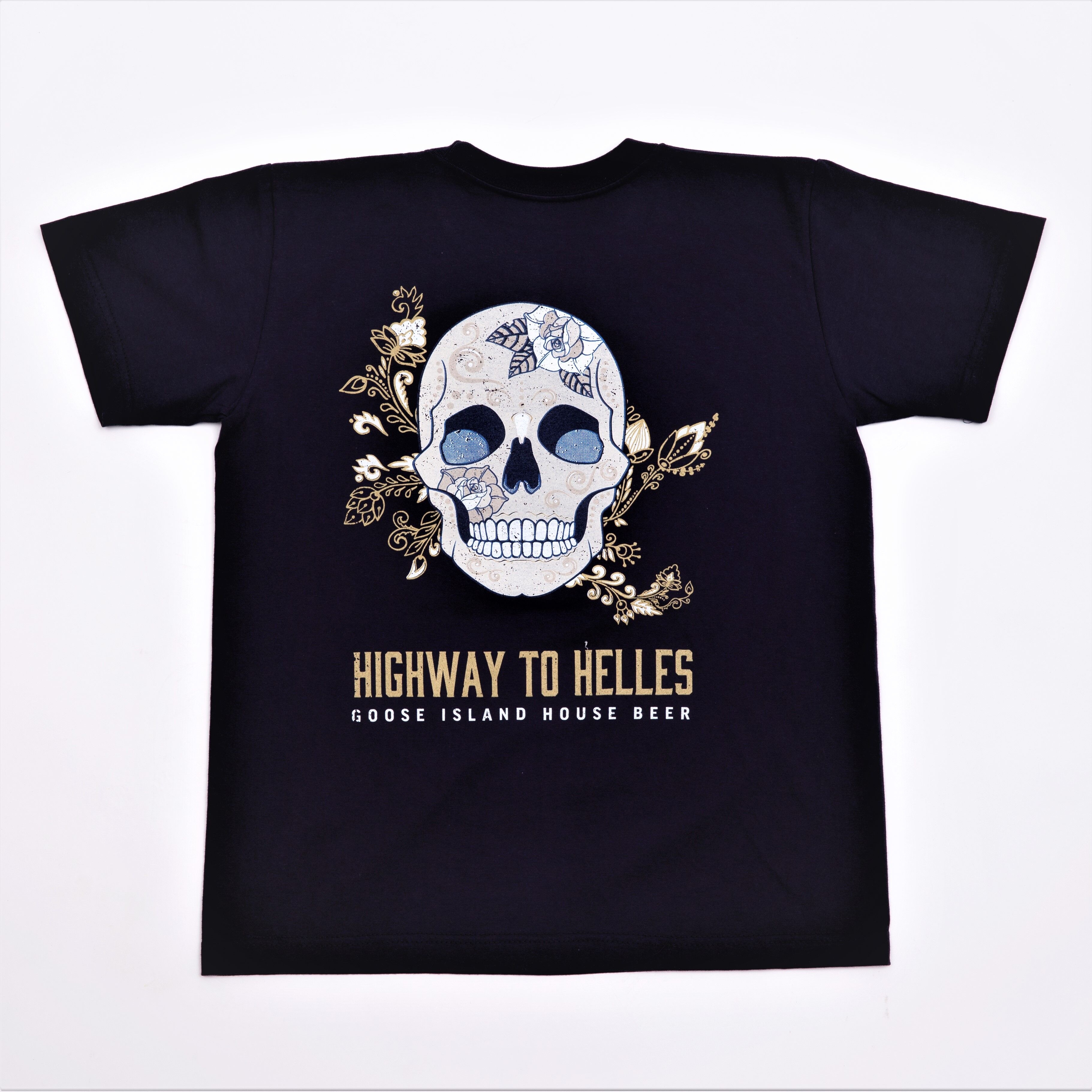 구스아일랜드 Highway to Helles 해골 면 티셔츠 - 네이비